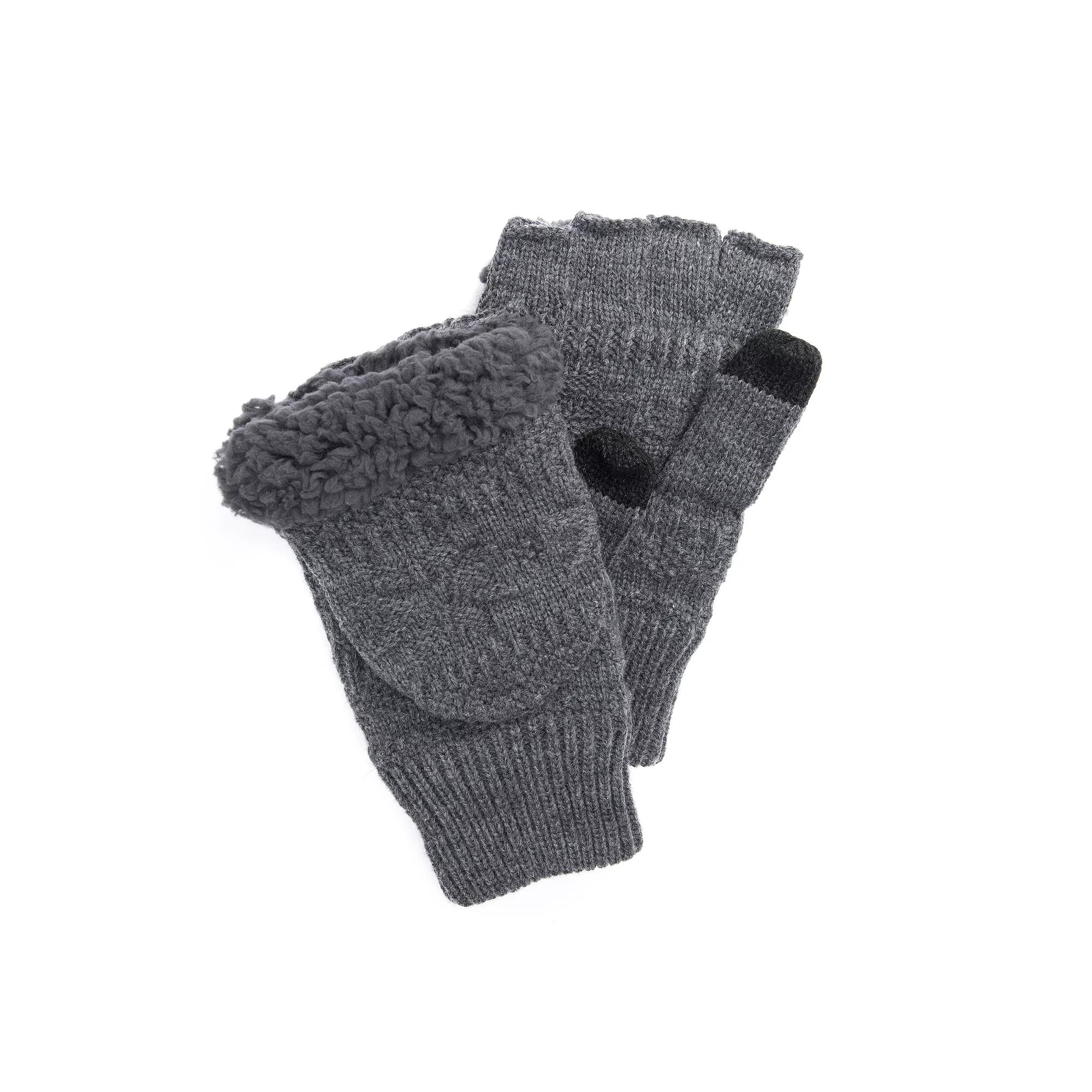 Men's MUK LUKS Fairisle Sherpa-Lined Convertible Flip-Top Mittens, Gray Product Image
