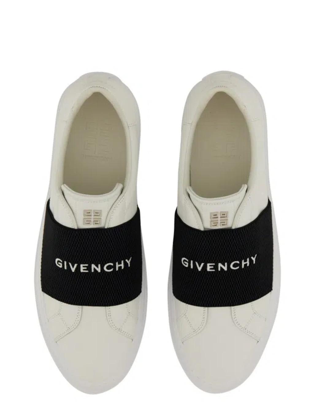 GIVENCHY Logo-embroidered Slip-on Leather Sneakers In White Black Product Image