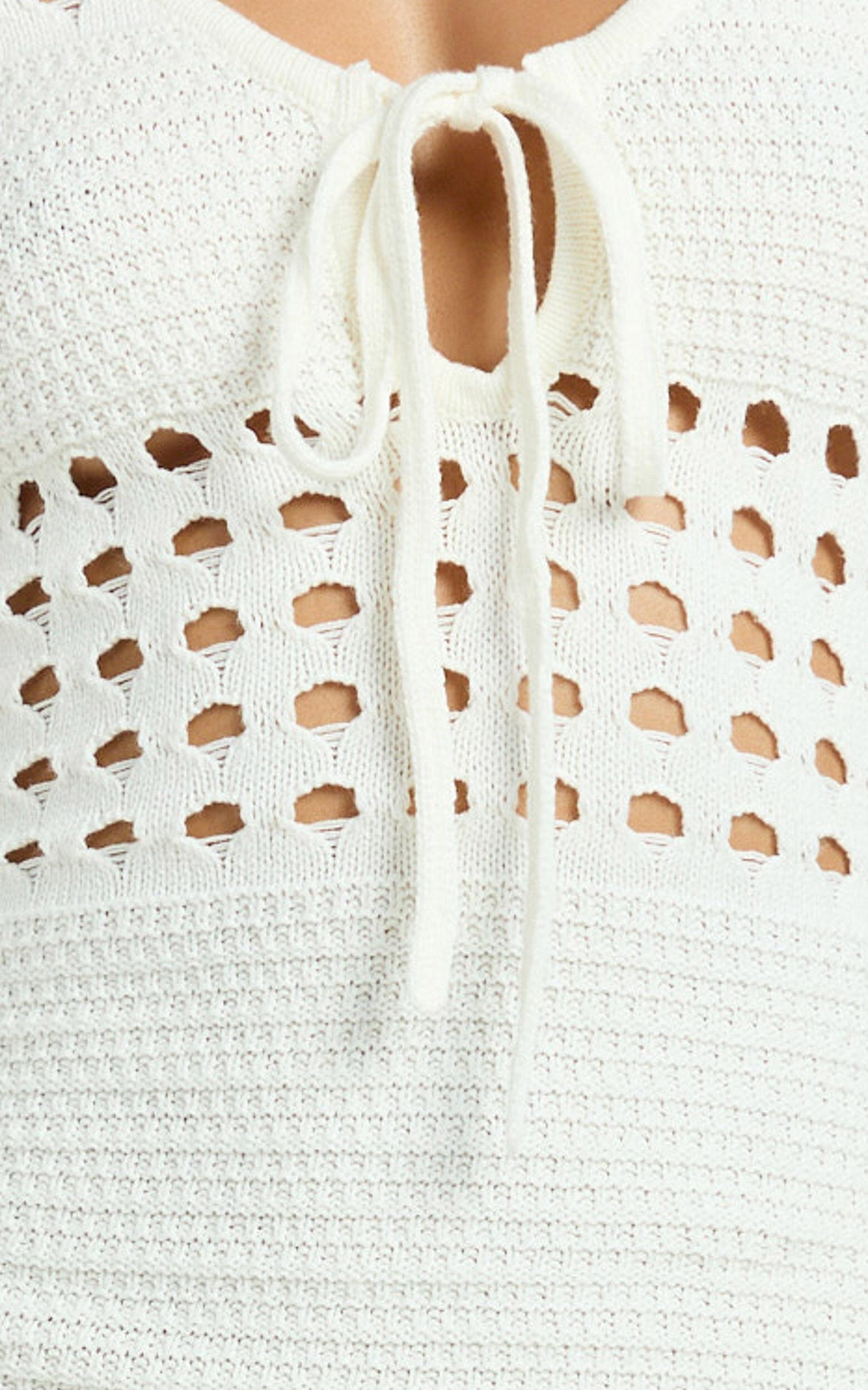 Karly Mini Dress - Crochet Knit Long Sleeve Dress in Ivory Product Image