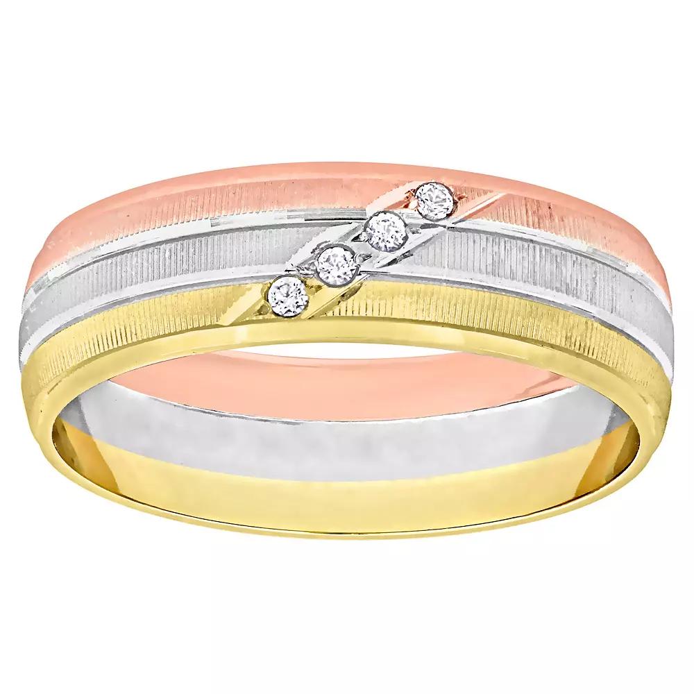 Stella Grace Tri-Tone 10k Gold Mens 6 mm Cubic Zirconia Wedding Band 10k  Tone Product Image