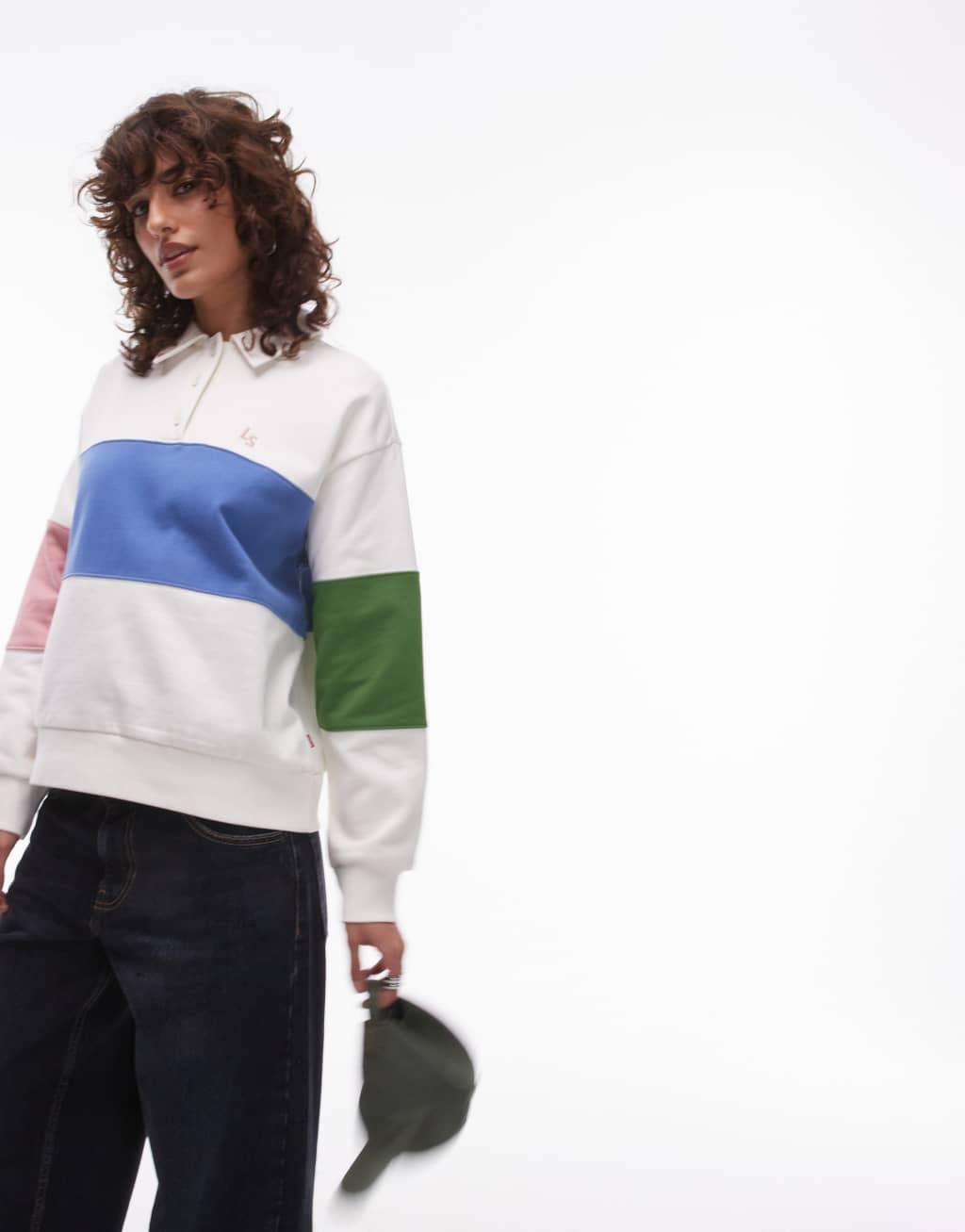 Levi's color block logo rugby sweat in white Product Image