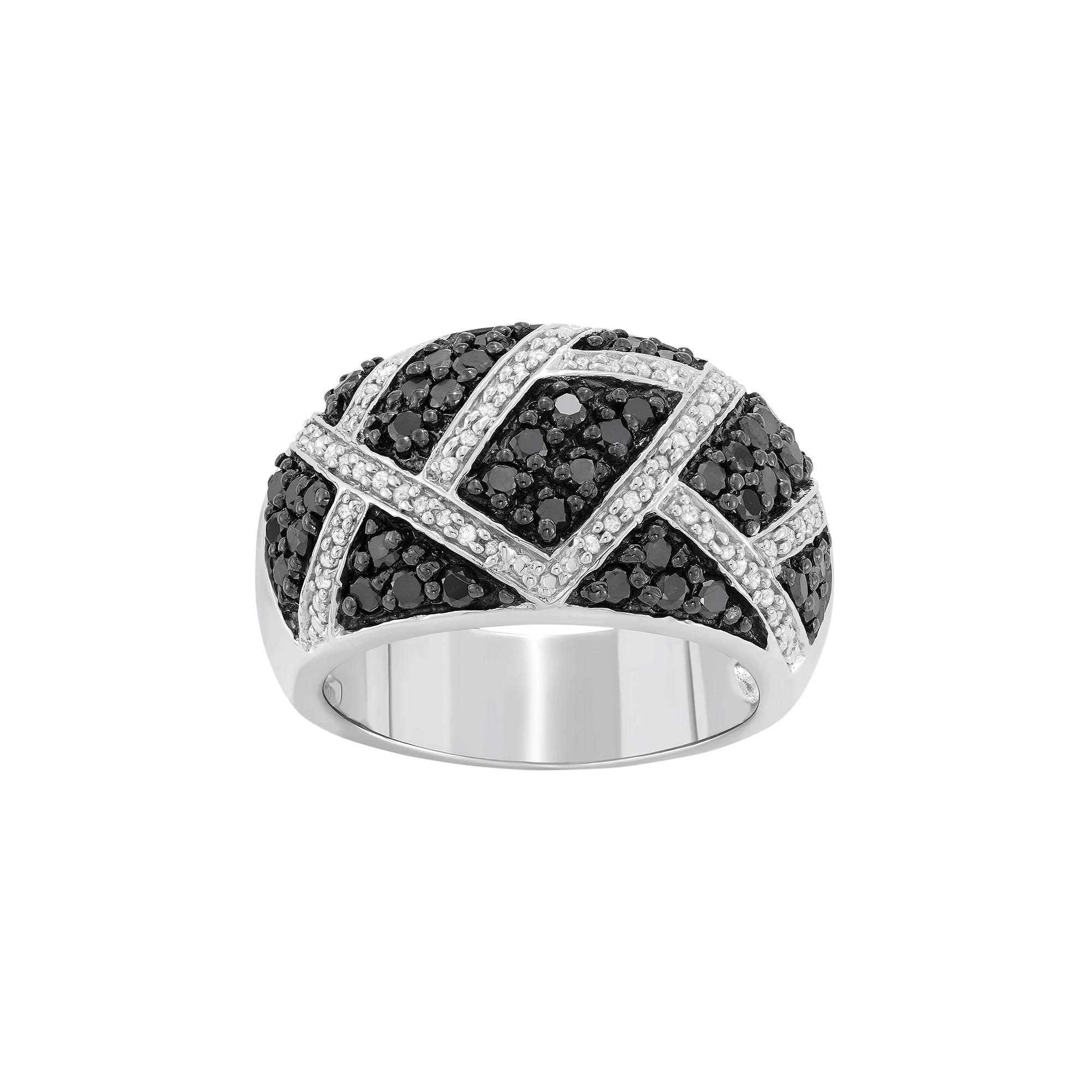 Jewelexcess 1 Carat T.W. Black and White Diamond Sterling Silver Geometric Ring, Womens Product Image