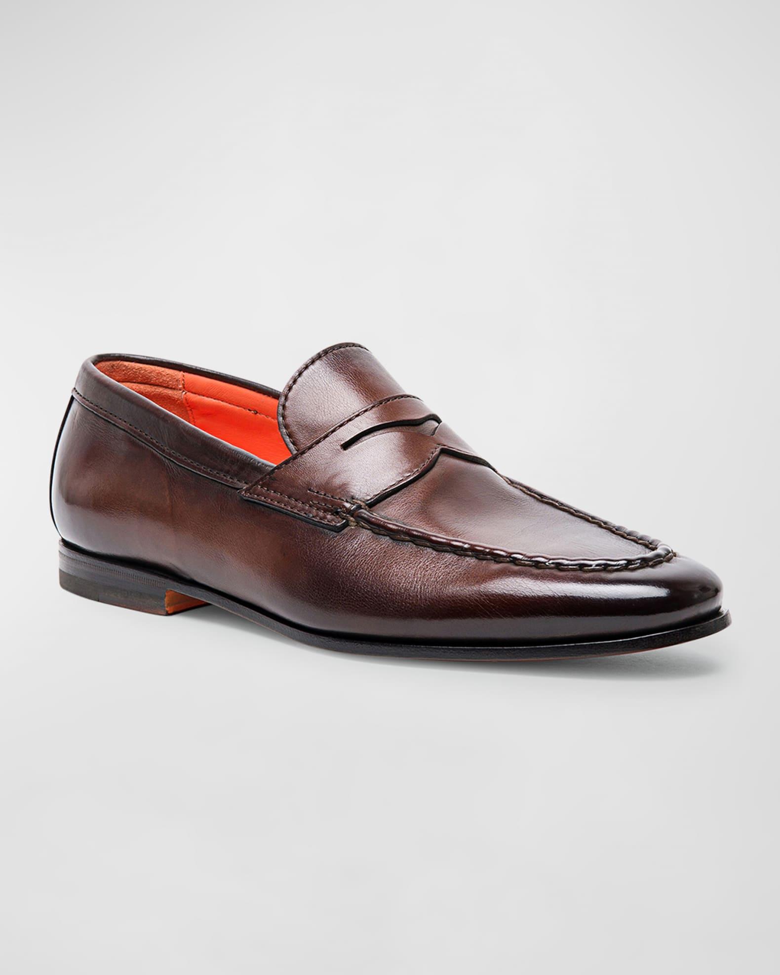 Men's Door Burnished Leather Penny Loafers  Product Image