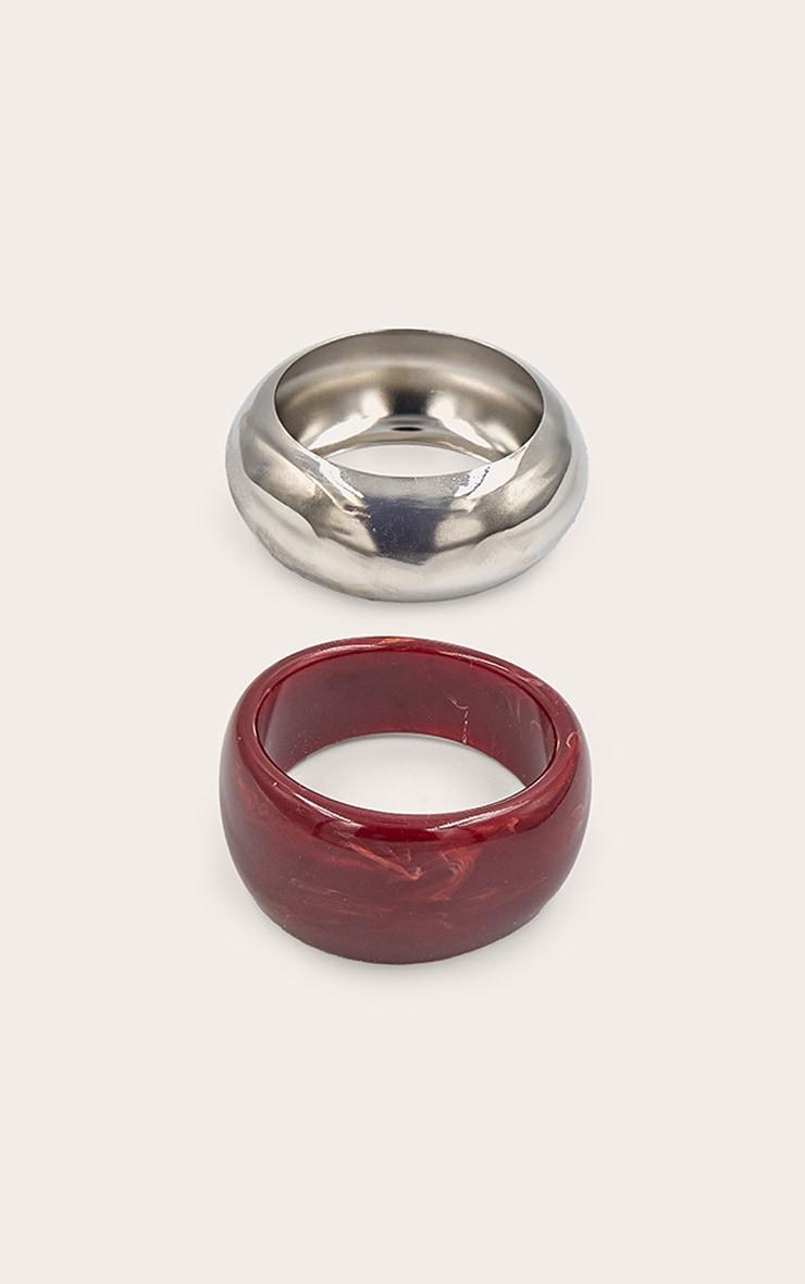 Silver and Red Resin Chunky Smooth Curved Cuffs Product Image