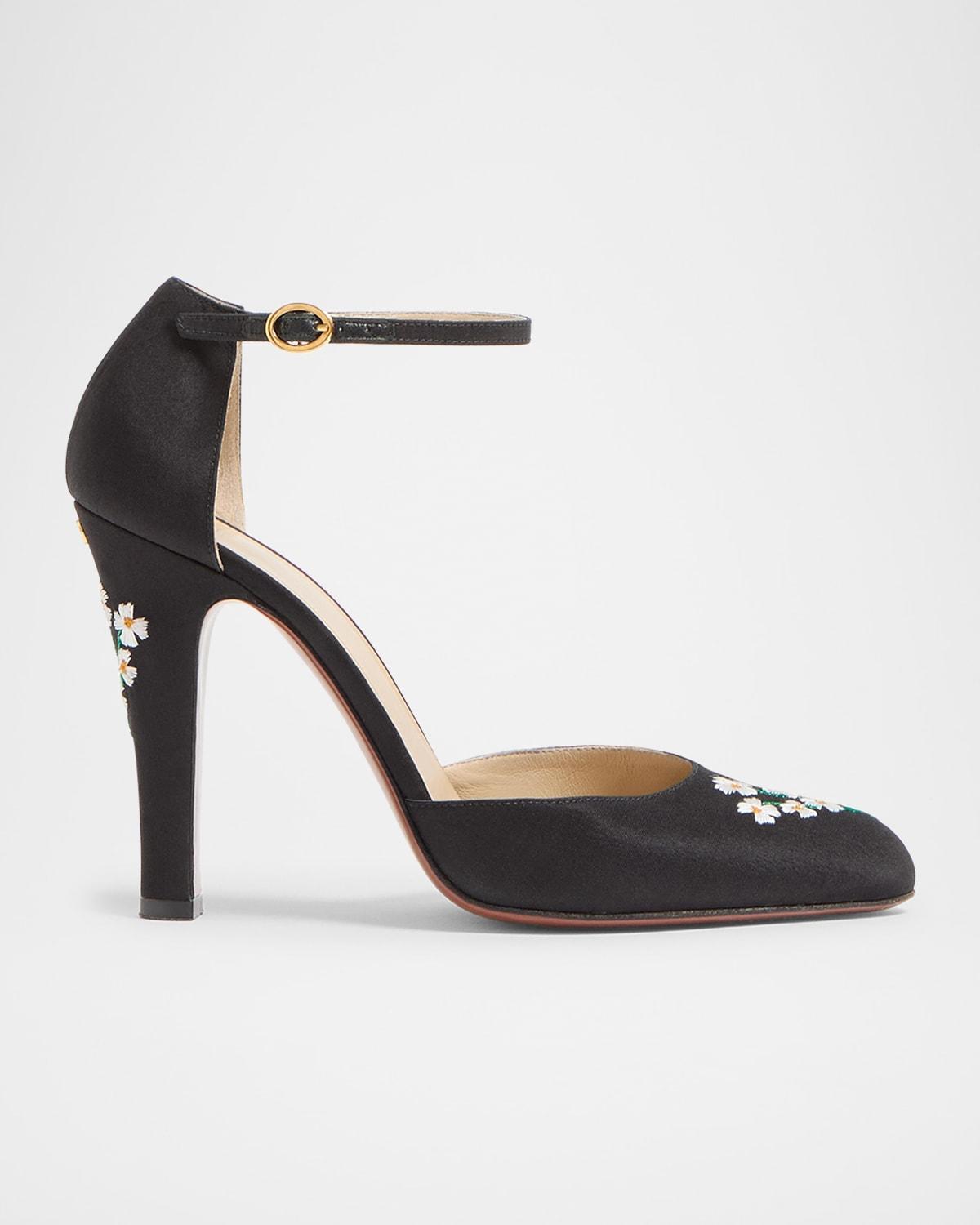 Hi Dolly Daisy Embroidered Satin Pumps  Product Image