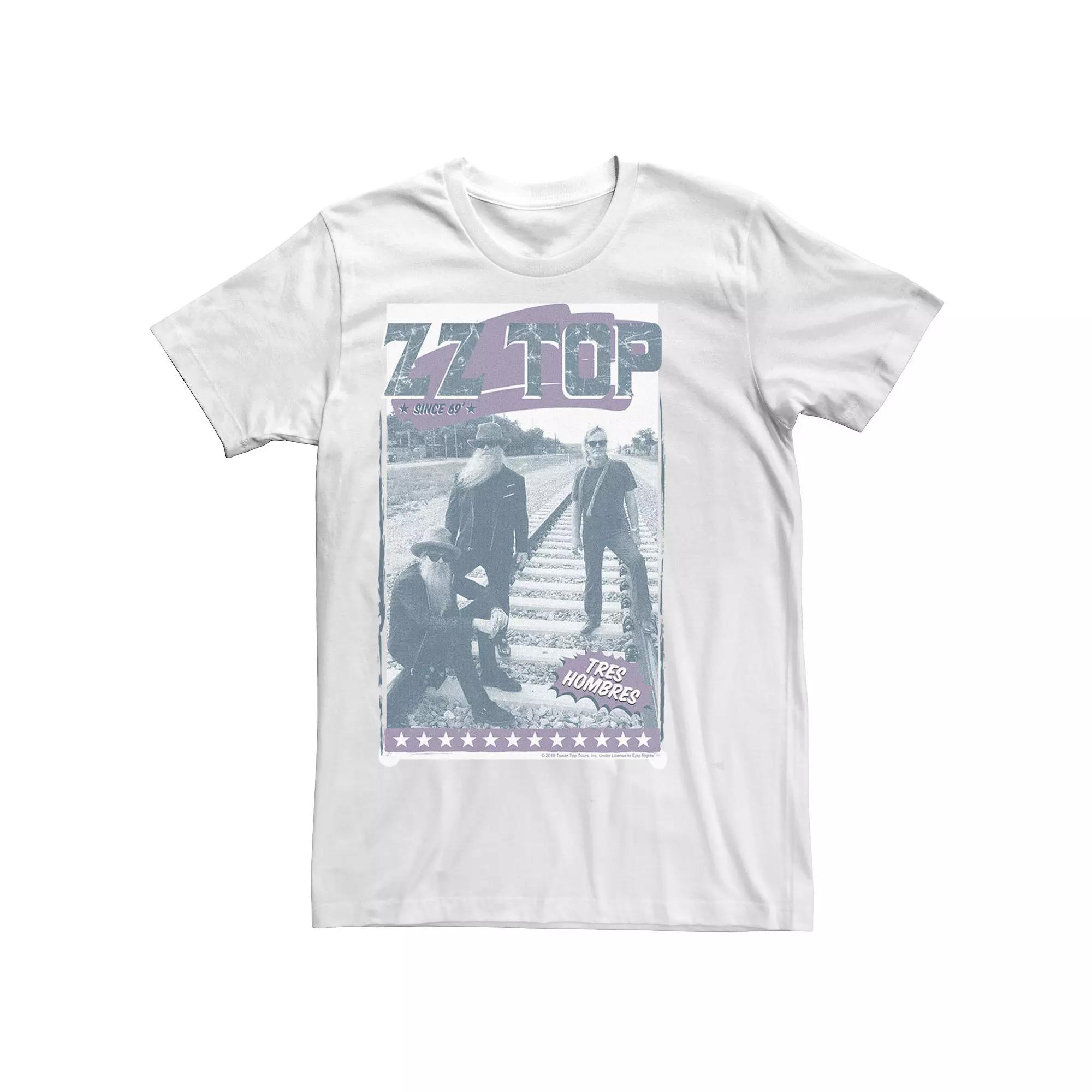Men's ZZ Top Tres Hombres Railroad Distressed Poster Long Sleeve Graphic Tee, Size: Medium, White Product Image