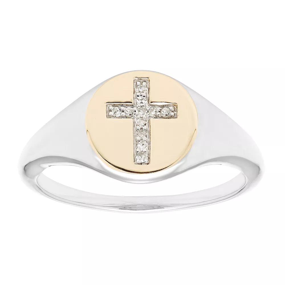Its Personal 14k Gold Over Sterling Silver Diamond Accent Cross Signet Ring, Womens Two Tone Product Image