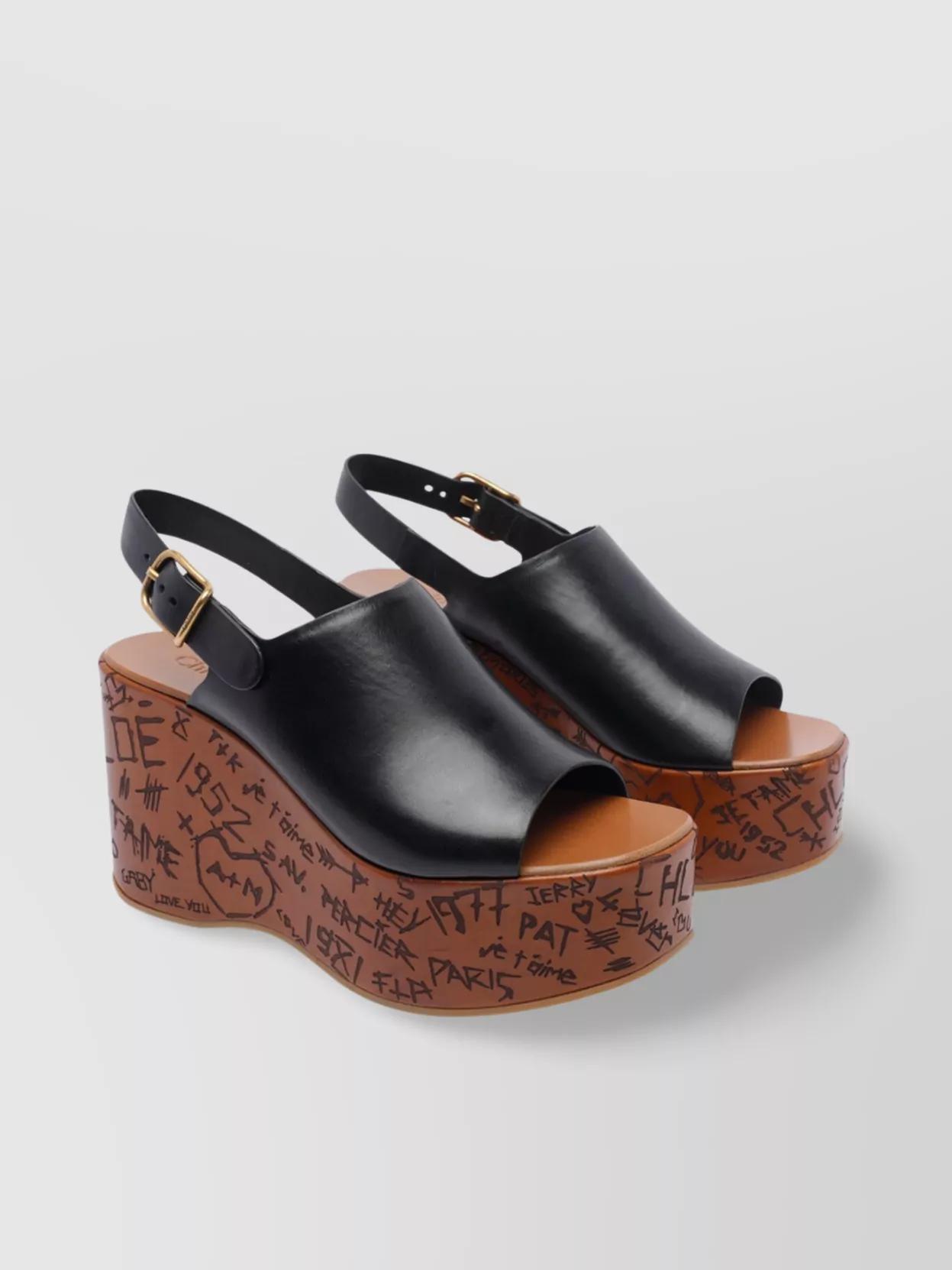 CHLOÉ Maxime Leather Slingback Platform Wedge Sandals In Black Product Image
