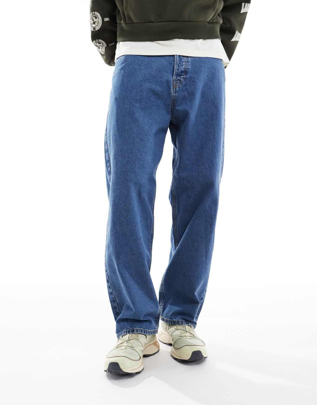 Jack & Jones alex baggy jean in mid blue wash Product Image