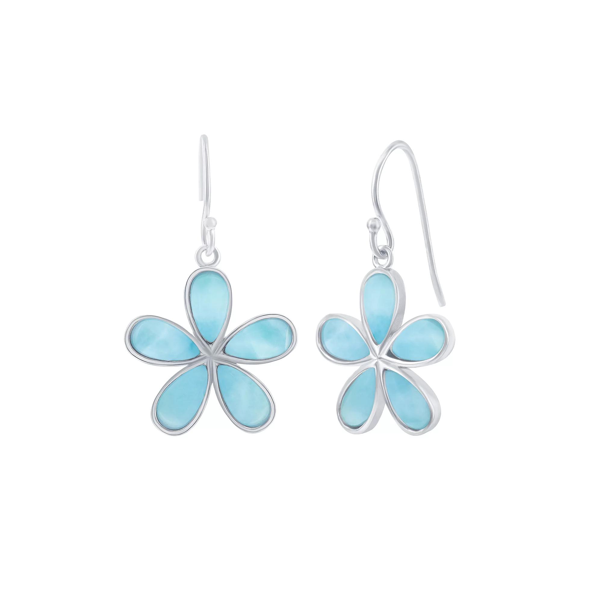 Nautica Rocks Sterling Silver Daisy Flower Larimar Earrings, Women's Product Image
