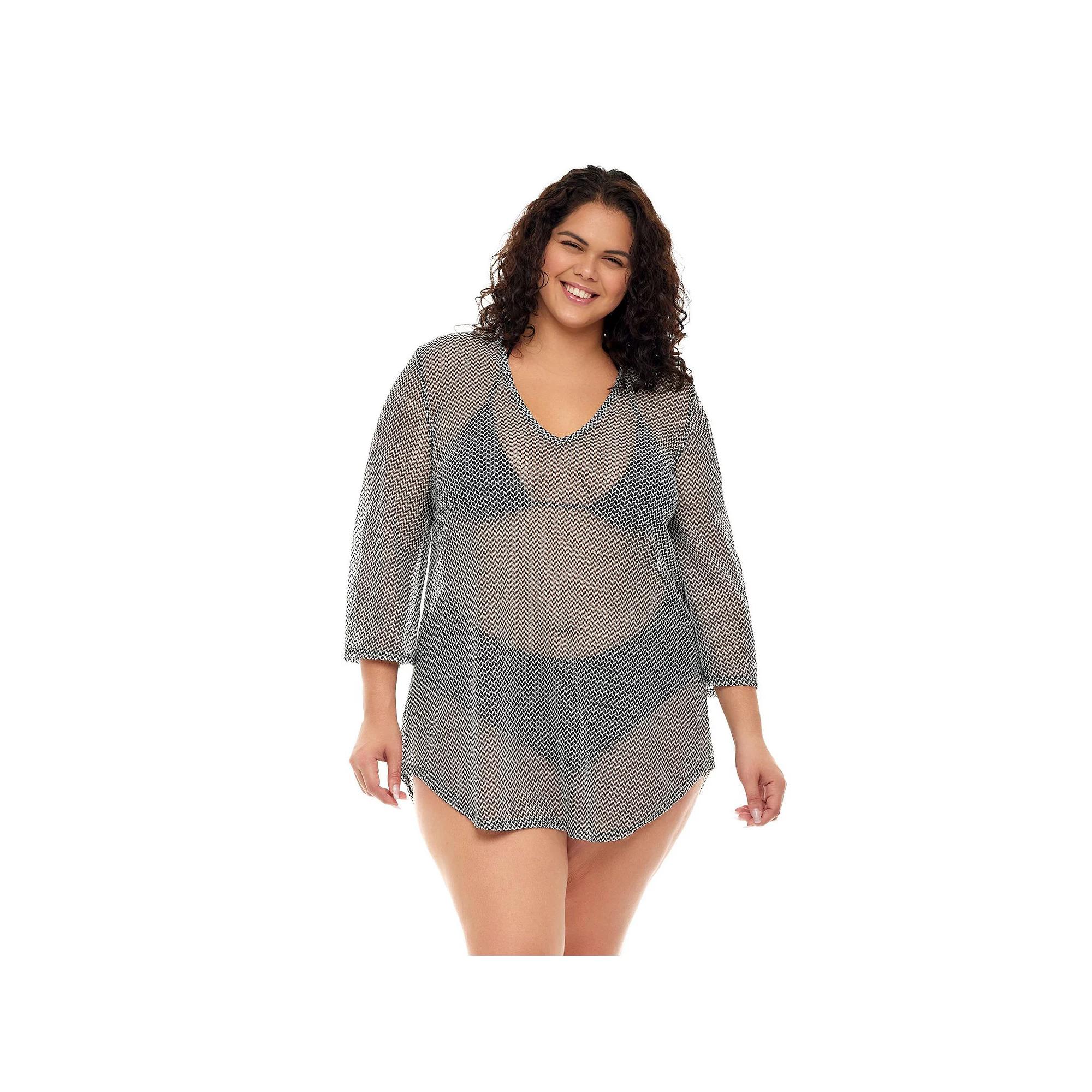 Plus Size Jordan Taylor Mesh Coverup, Women's, Size: 1XL, Black Gold Product Image