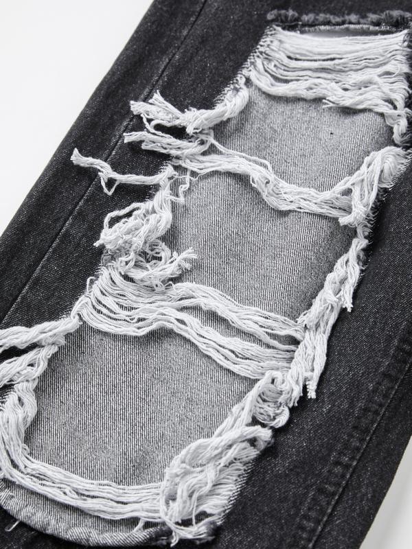 Distressed Design With High Waist And Slimming Effect Ripped Jeans Product Image