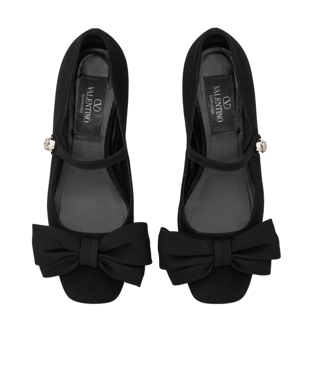 VALENTINO GARAVANI Black Mary Janes With Bow Detail In Crepe Fabric Woman In Multicolor Product Image