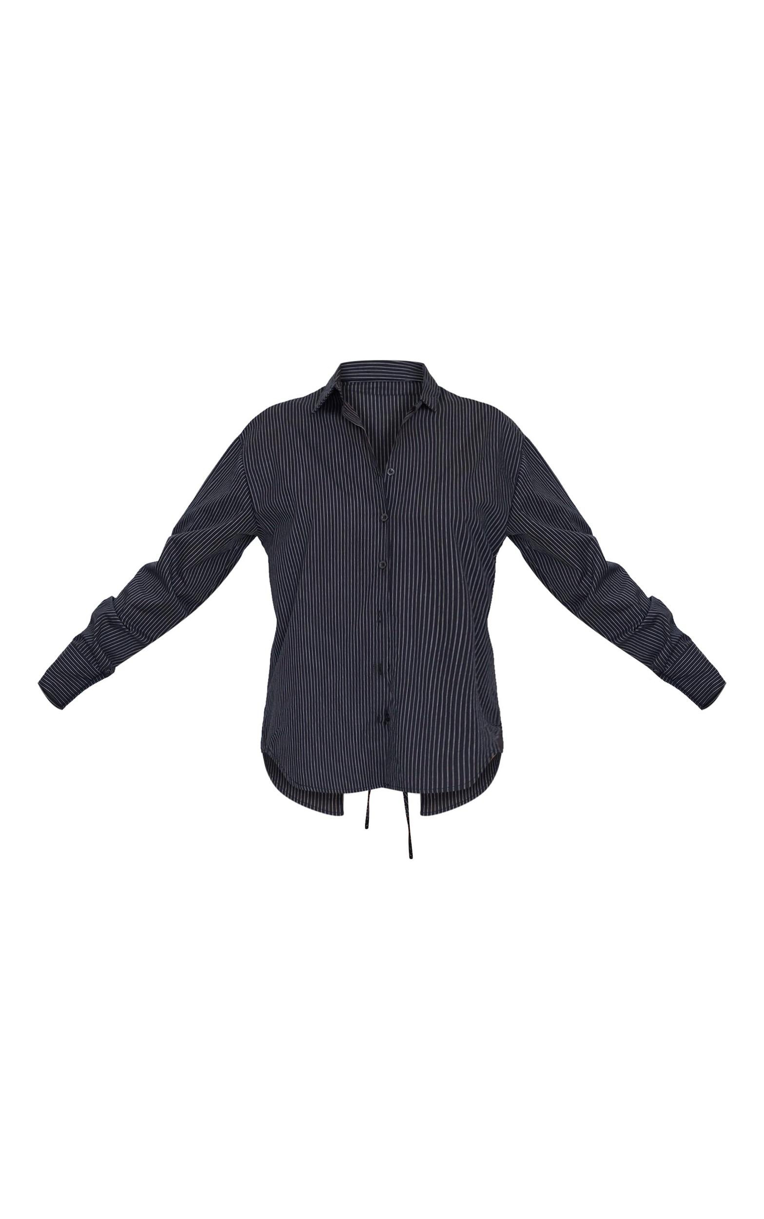 Black Oversized Striped Cut Out Back Shirt Product Image