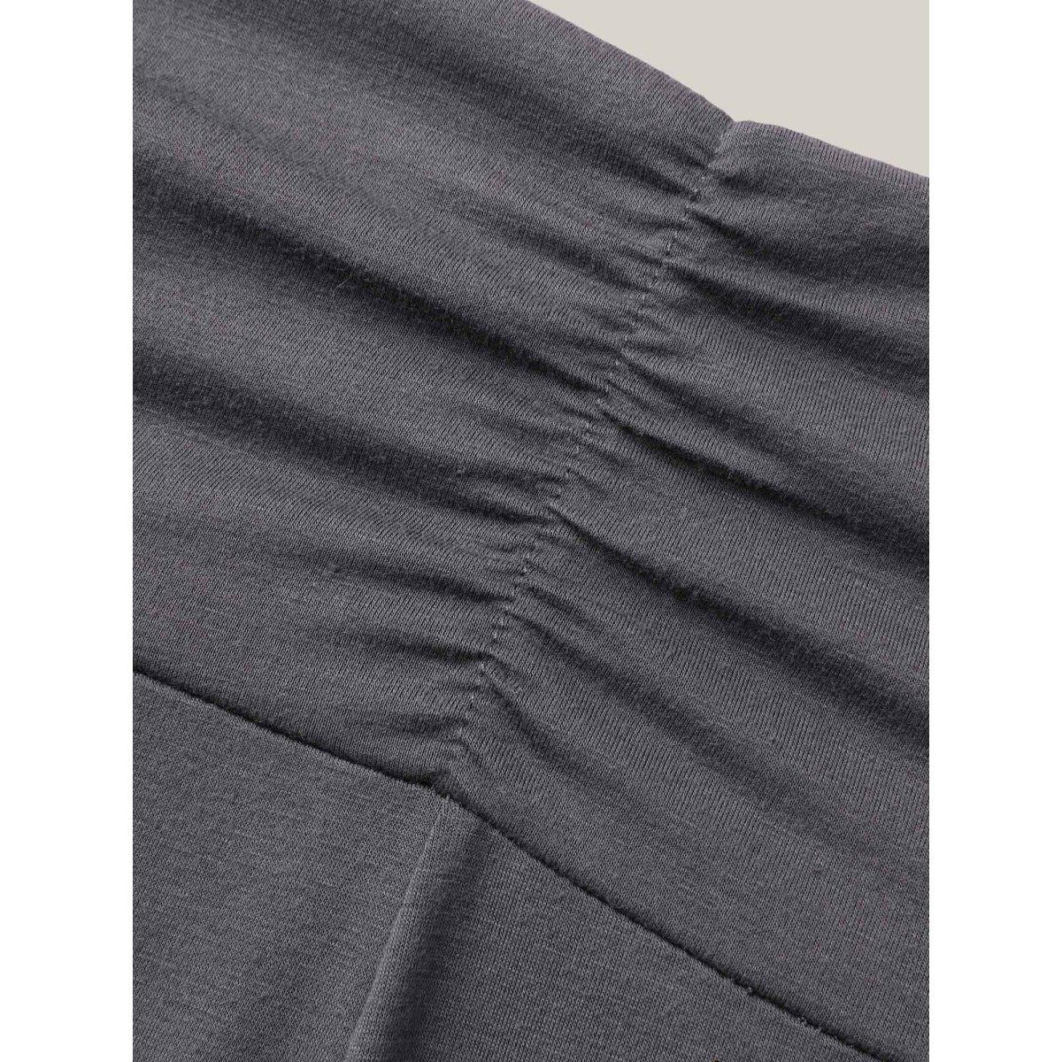 Plus Size Ruched Drawstring Midi-Waist Tight Pants Women DimGray Elegant High stretch Bootcut Mid Rise Everyday Leggings BloomChic 26/4X Product Image