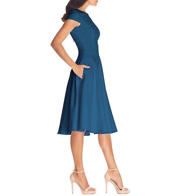 Dress the Population Livia Boat Neck Cap Sleeve Pleated Side Pocket Dress Product Image