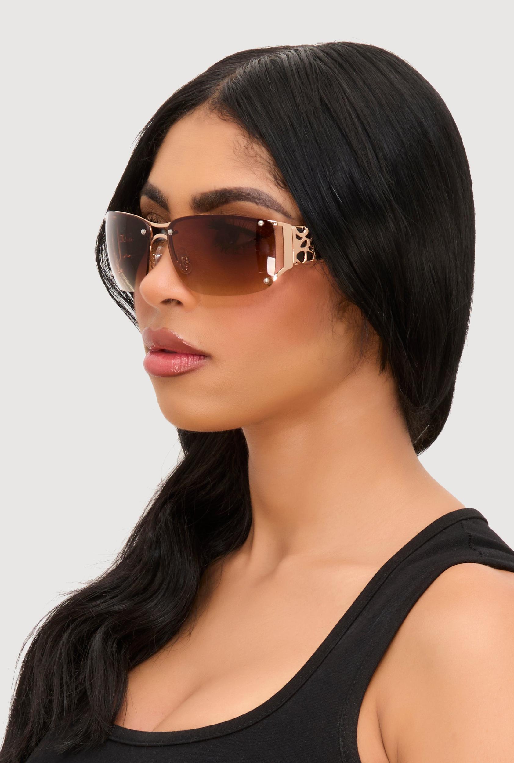 Leopard Print Metallic Detail Ombre Lens Sunglasses Unisex Product Image
