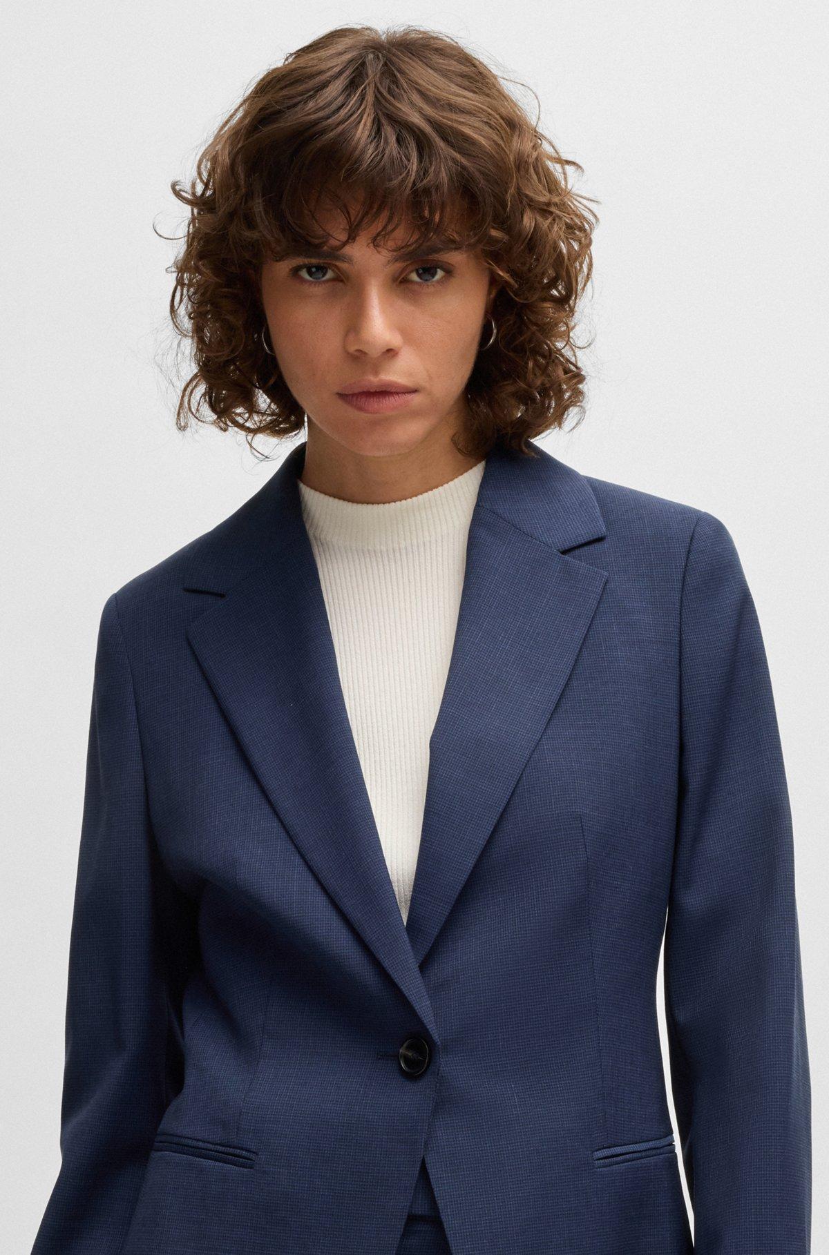 Regular-fit blazer in micro-check virgin wool Product Image