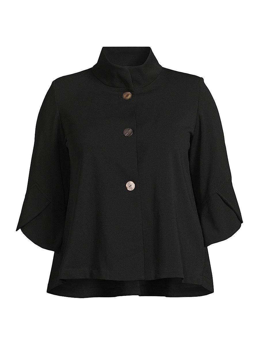 Womens Plus Size Button-Front Bell Sleeve Deco Crepe Jacket Product Image