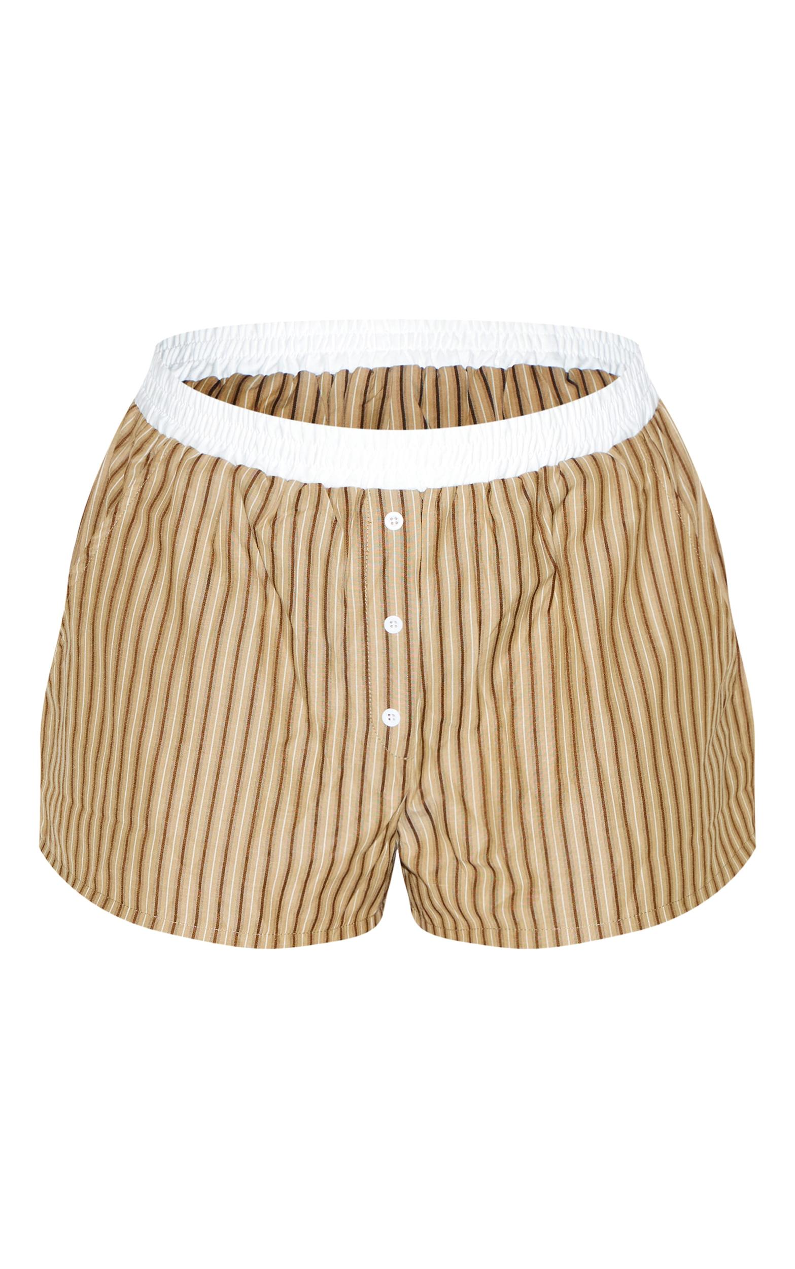 Plus Chocolate Pinstripe Cotton Poplin Contrast Waistband Short Product Image