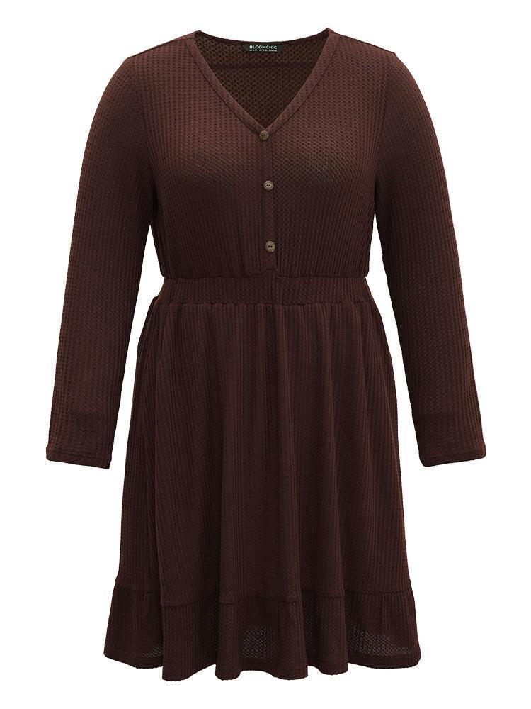 Waffle Knit Button Up Elastic Waist Dress Female Product Image