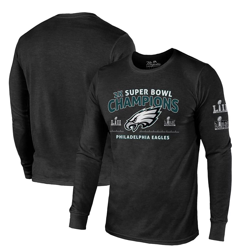 Men's Majestic Threads Black Philadelphia Eagles Two-Time Super Bowl Champions Sky High Long Sleeve Tri-Blend T-Shirt, Size: Medium Product Image