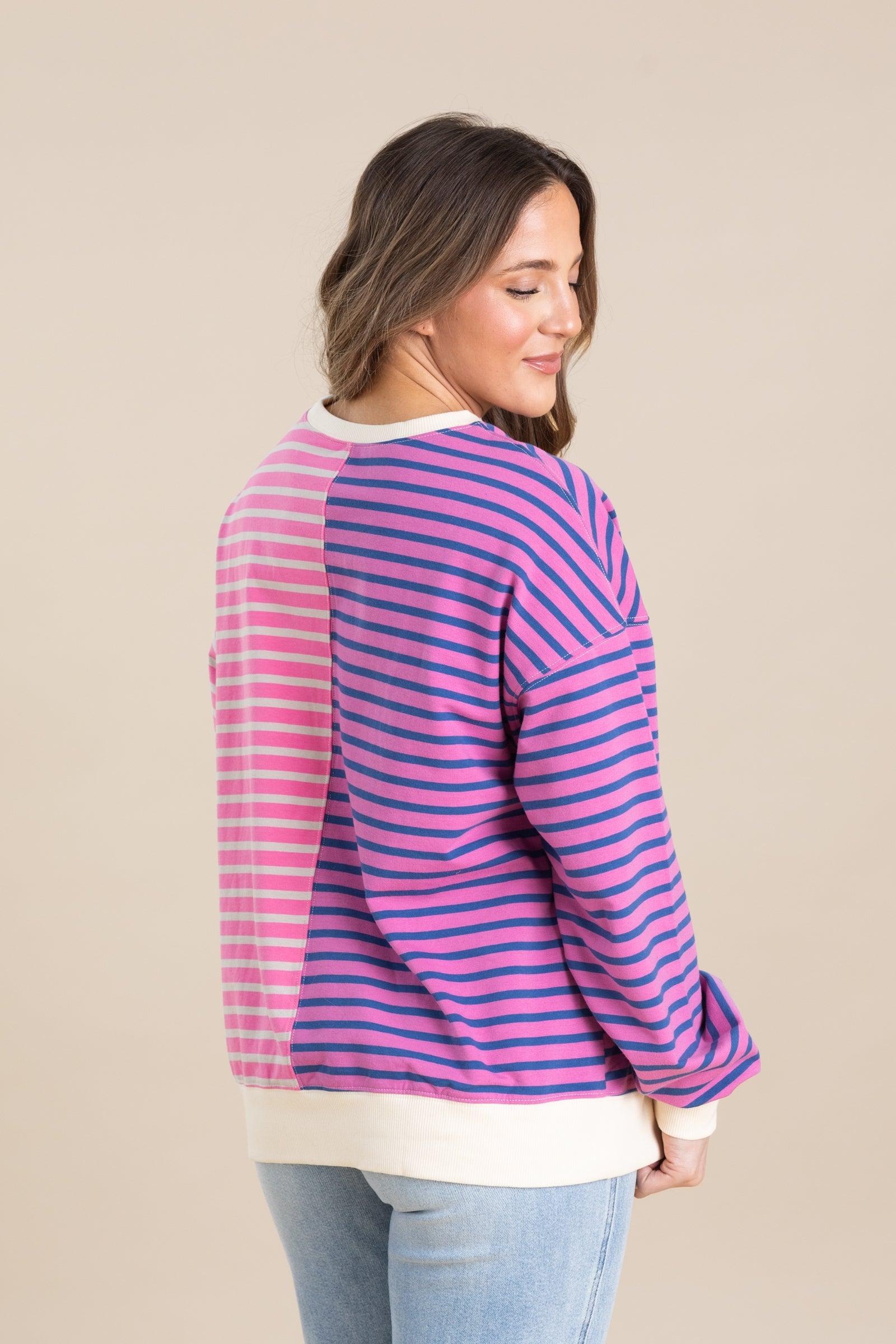 Pink And Orchid Stripe Colorblock Knit Top Product Image