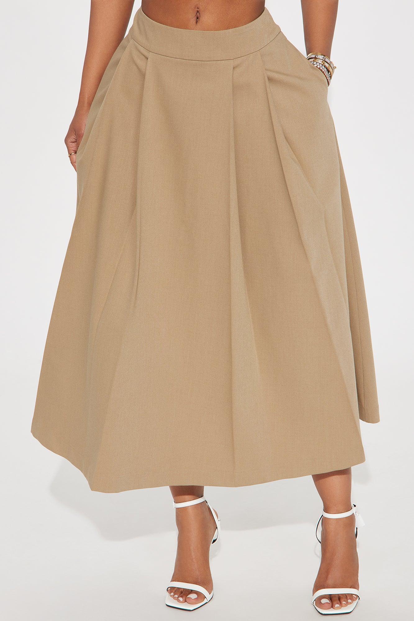 What A Pleasure Pleated Midi Skirt - Taupe Product Image