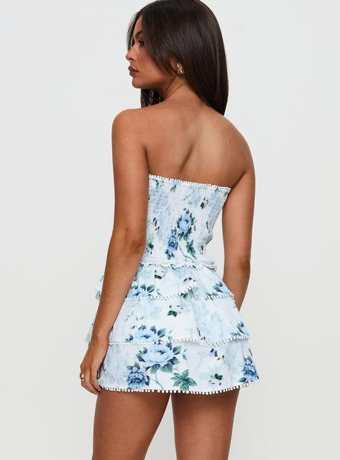 Sunkiss Frill Mini Dress White / Blue Product Image