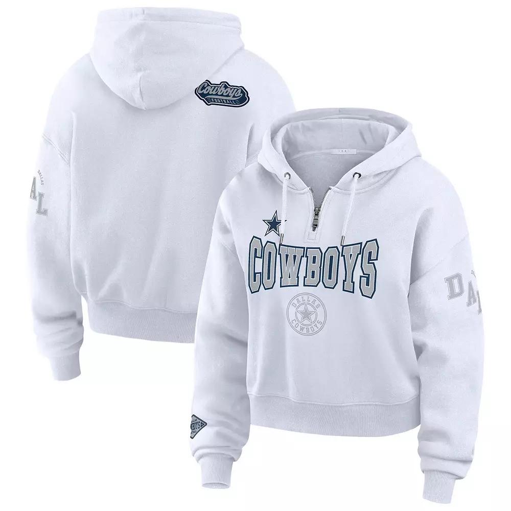 Women's WEAR by Erin Andrews White Dallas Cowboys Plus Size Patch Quarter-Zip Hoodie, Size: 4XL Product Image