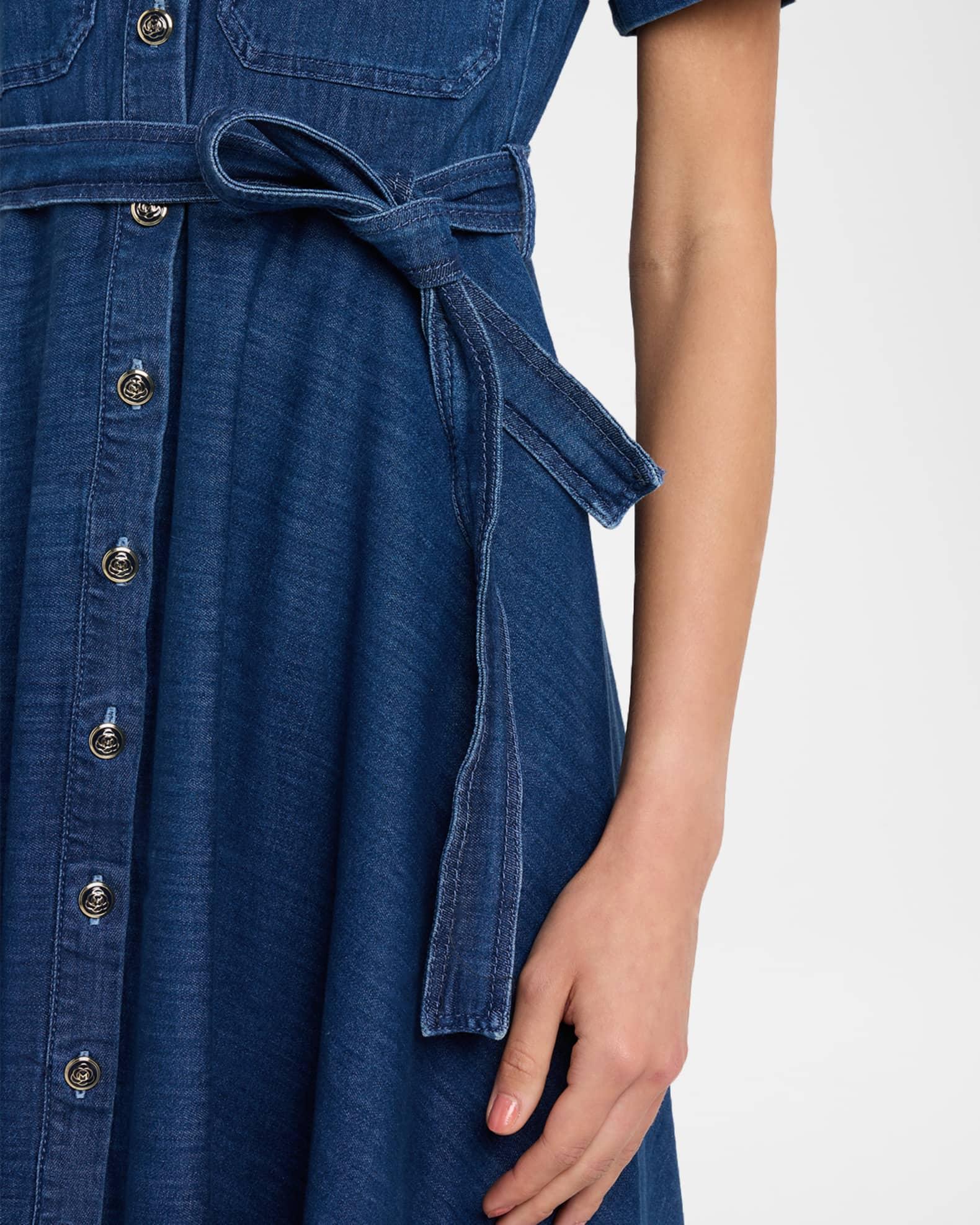 Tie-Waist Denim Midi Shirtdress Product Image