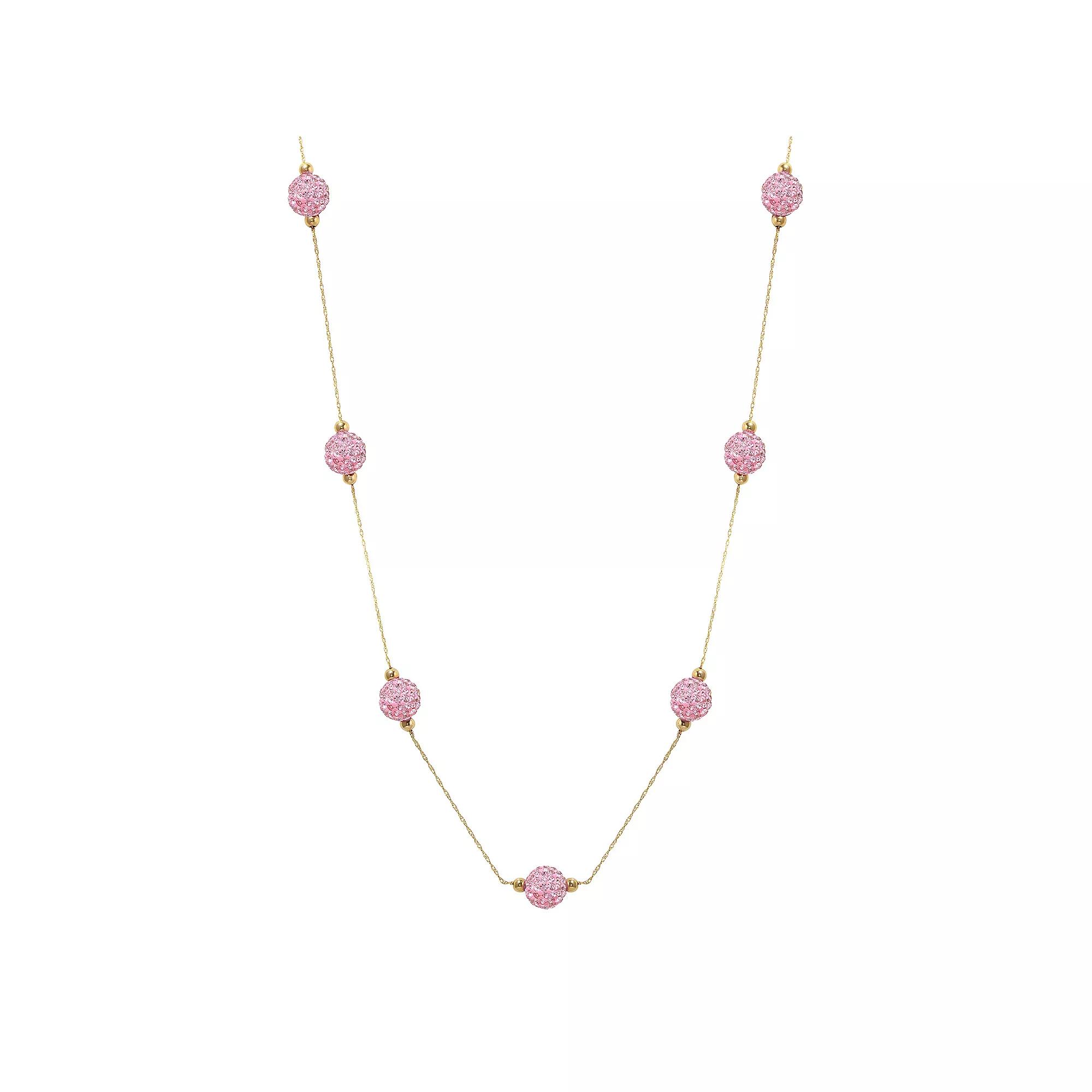 Women's 14ky Gold Bead White Crystal Station Necklace, Size: 18", Pink Product Image