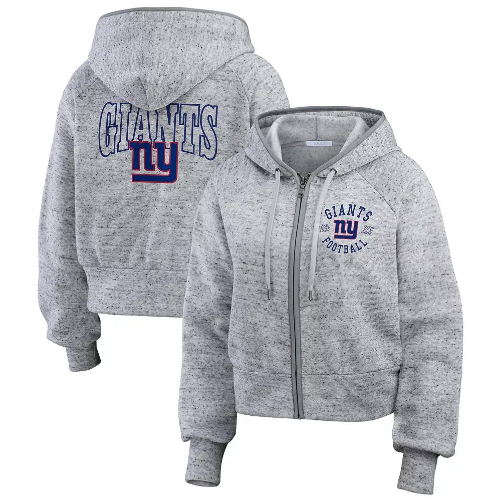 Women's WEAR by Erin Andrews  Heather Gray New York Giants Speckled Fleece Cropped Full-Zip Hoodie, Size: 2XL, Grey Product Image