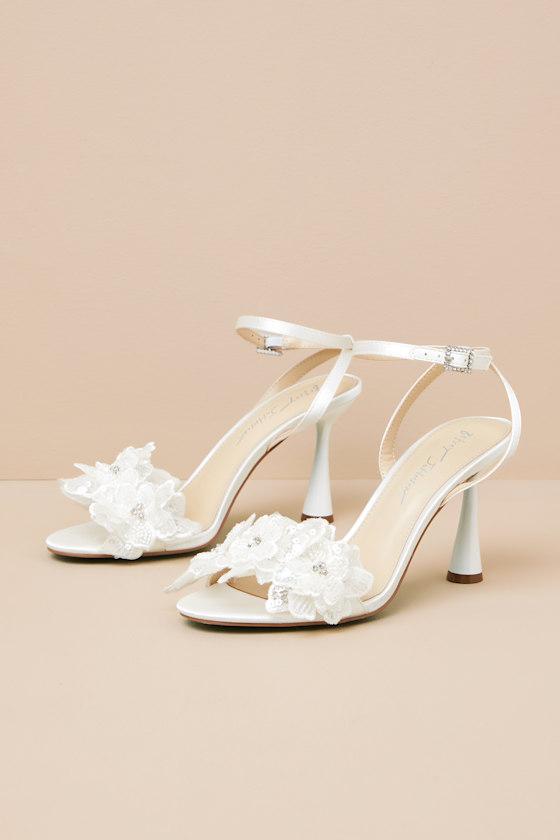 SB-Cali Ivory Sequin Applique Ankle Strap High Heel Sandals Product Image