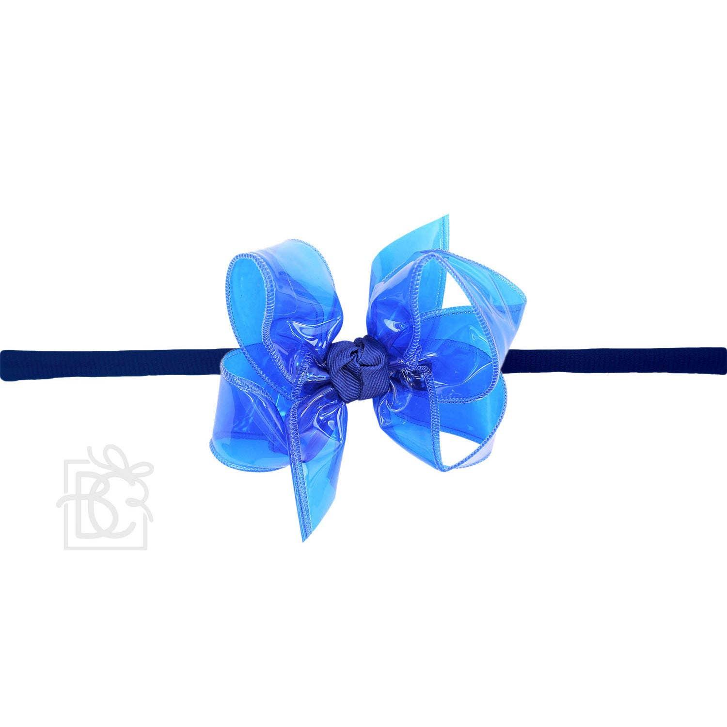1/4" PANTYHOSE HEADBAND W/WATERPROOF BOW: 5.5" Huge - 2.5" Ribbon / AQUA Product Image