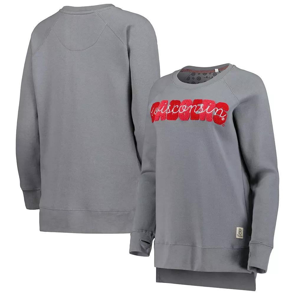 Women's Pressbox Gray Wisconsin Badgers Pinehurst Chenille Raglan Pullover Sweatshirt, Size: Medium, Grey Product Image