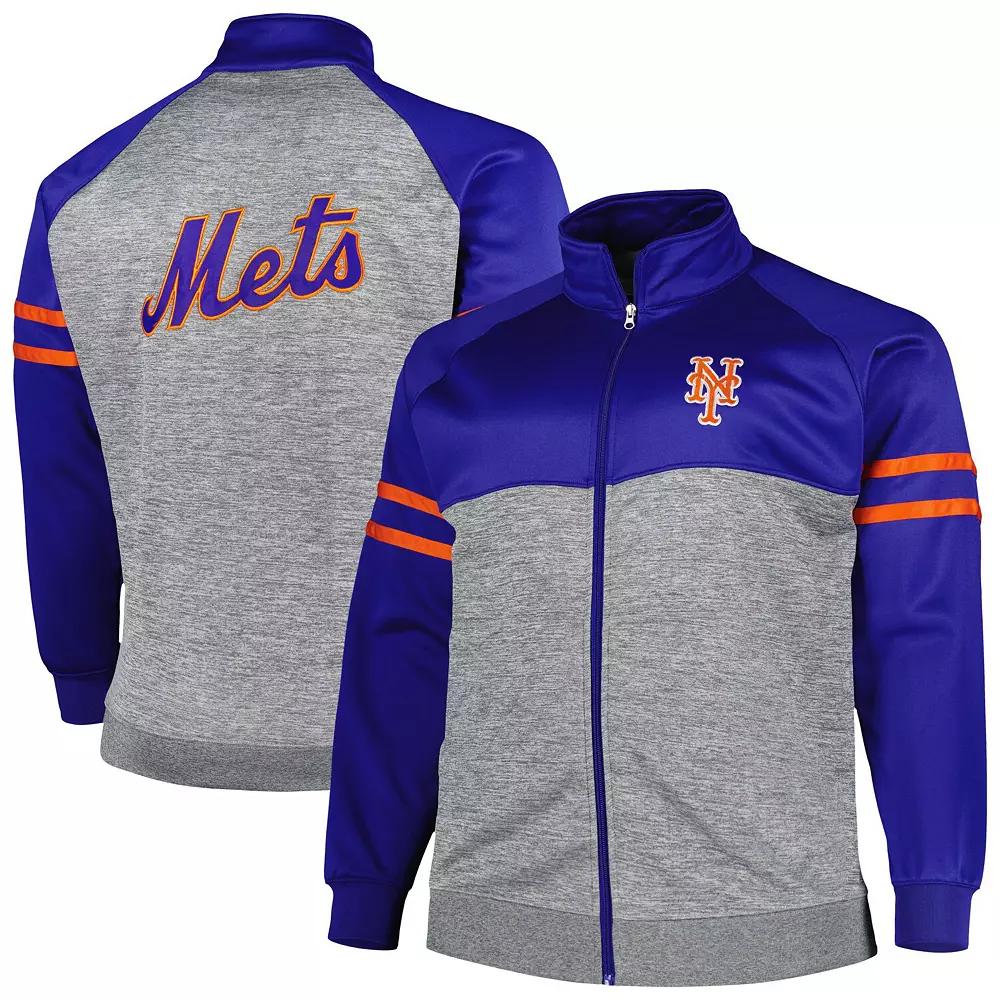 Men's Royal/Heather Gray New York Mets Big & Tall Raglan Full-Zip Track Jacket, Size: 5XB, Blue Product Image