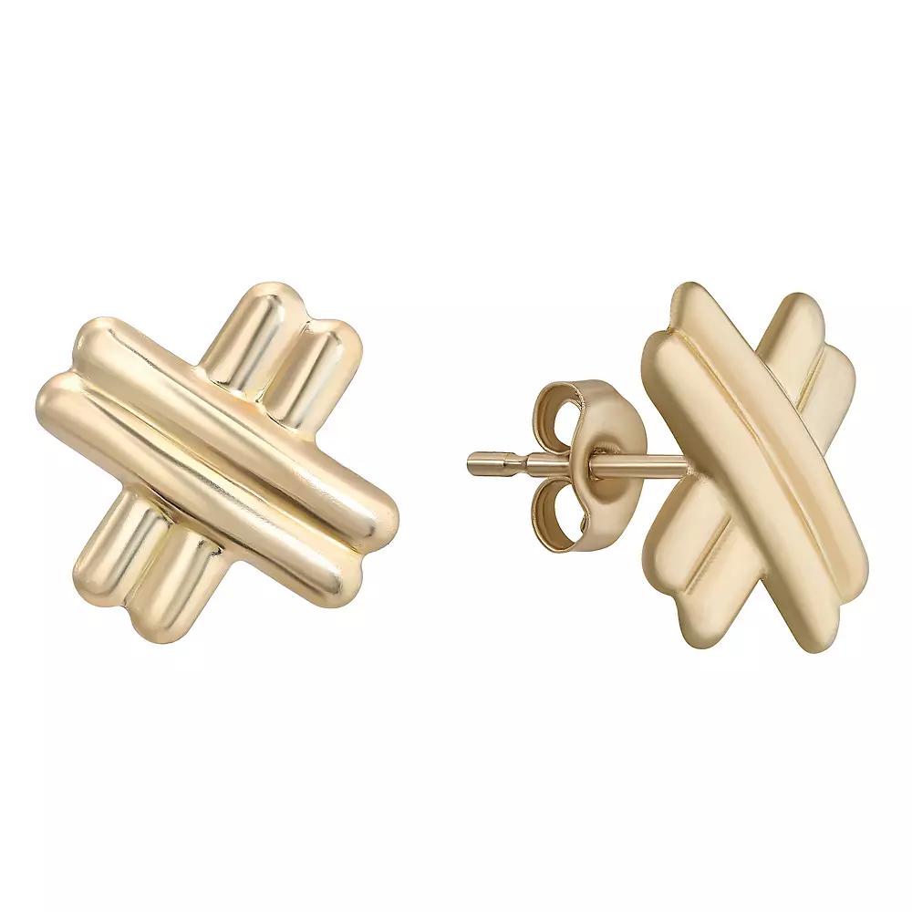 Taylor Grace 10k Gold Ribbed Crisscross Stud Earrings, Women's Product Image