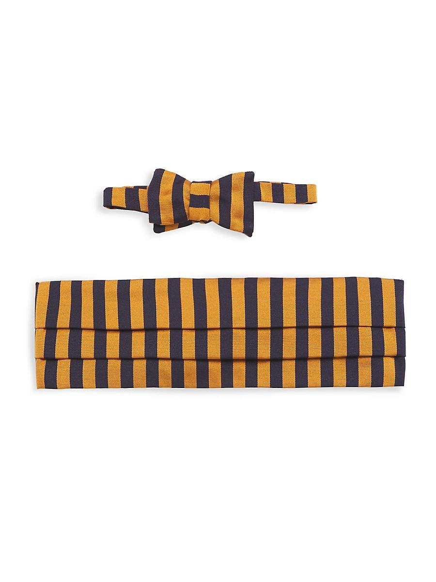 Mens Silk Striped Bow Tie & Cummerbund Set Product Image