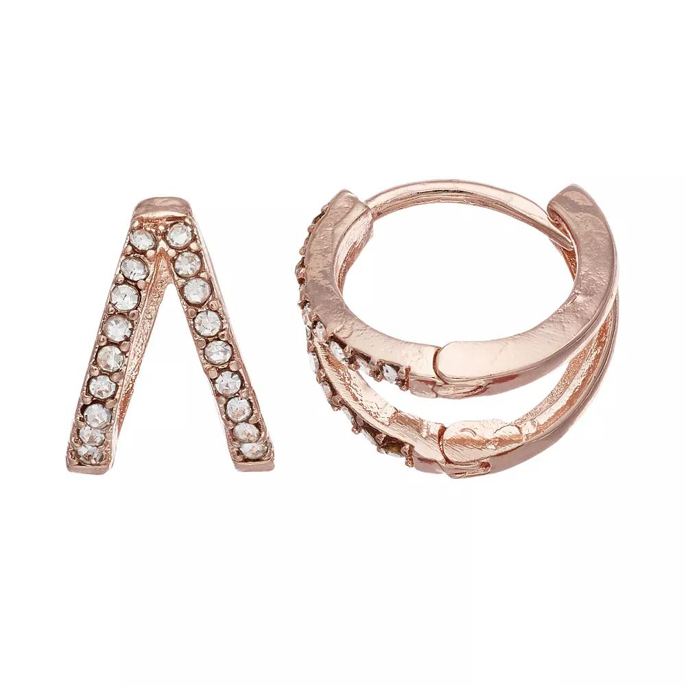 LC Lauren Conrad Split Nickel Free Huggie Hoop Earrings, Women's, Rose Gold Tone Product Image