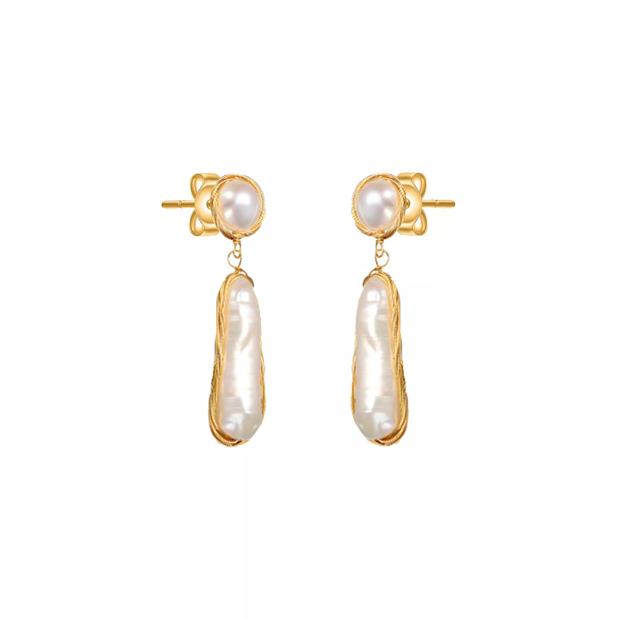 14k Gold over Sterling Silver Freshwater Simulated Pearl Dangling Earrings, Womens, Gold Tone Product Image