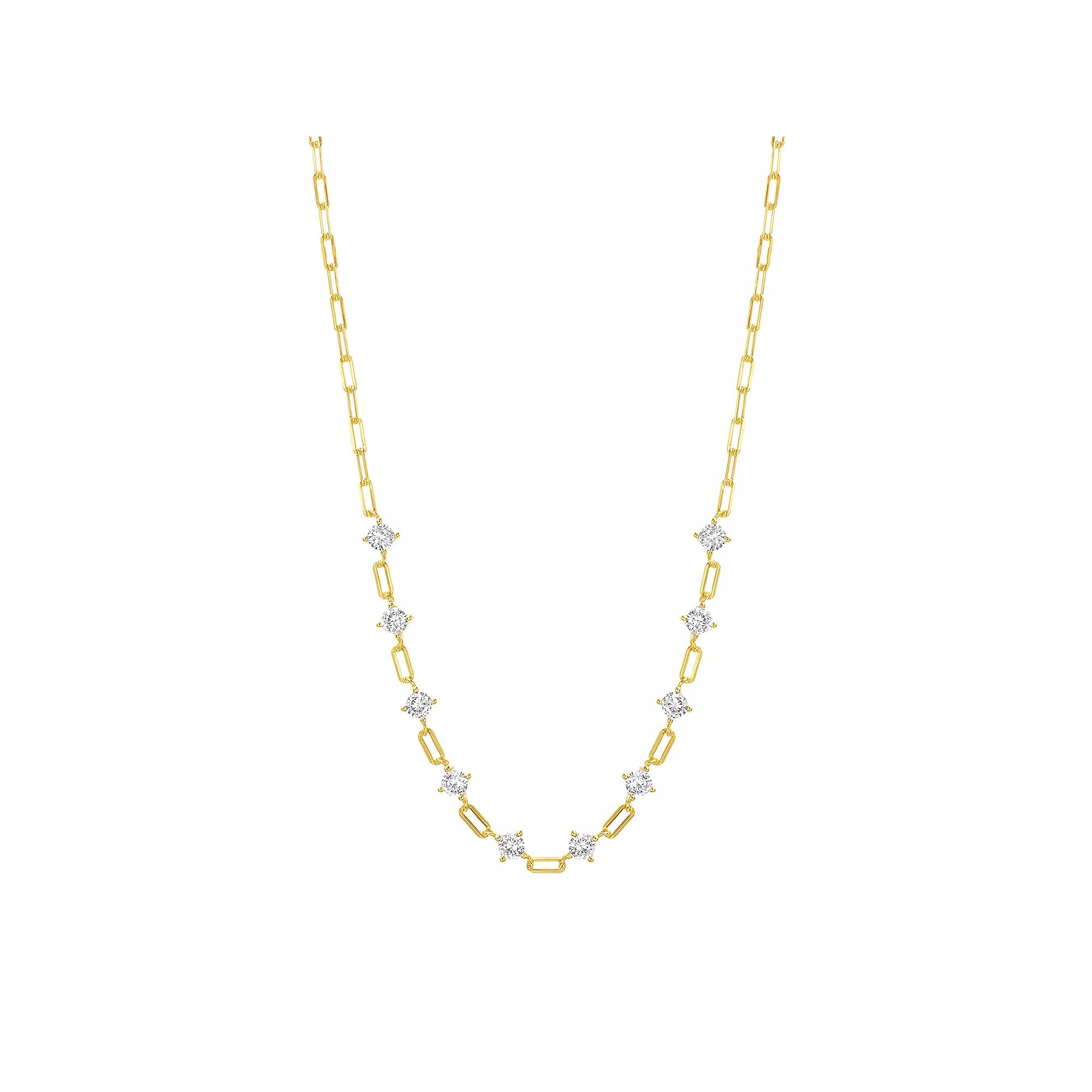 Paige Harper 14k Over Recycled Brass Cubic Zirconia Paperclip Chain Station Necklace, Women's, Size: 16", Gold Tone Clear Product Image