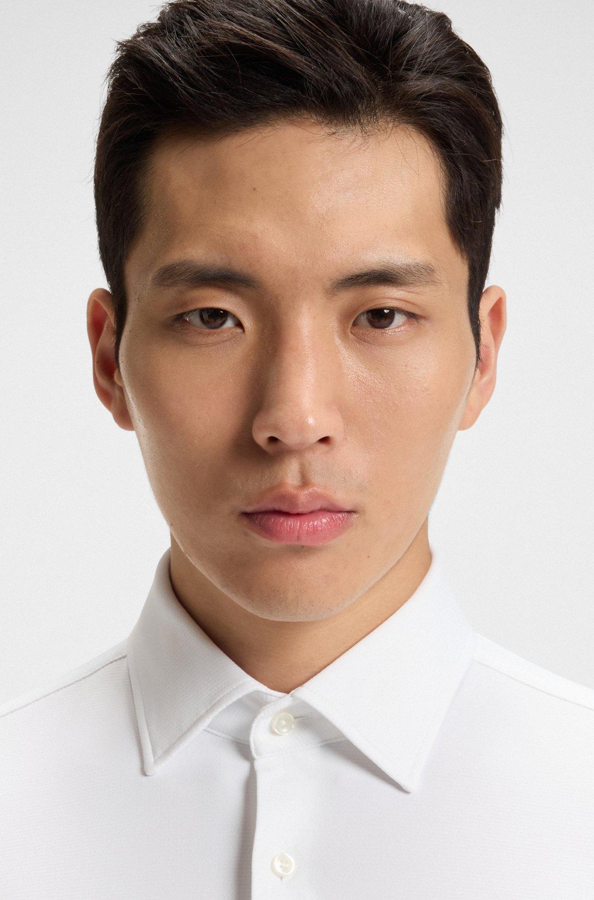 BOSS - Slim-fit shirt in performance-stretch structured fabric - White Product Image