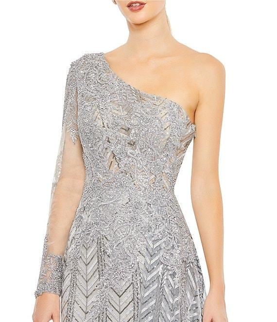 Mac Duggal Embellished Mesh One Shoulder A-Line Gown Product Image