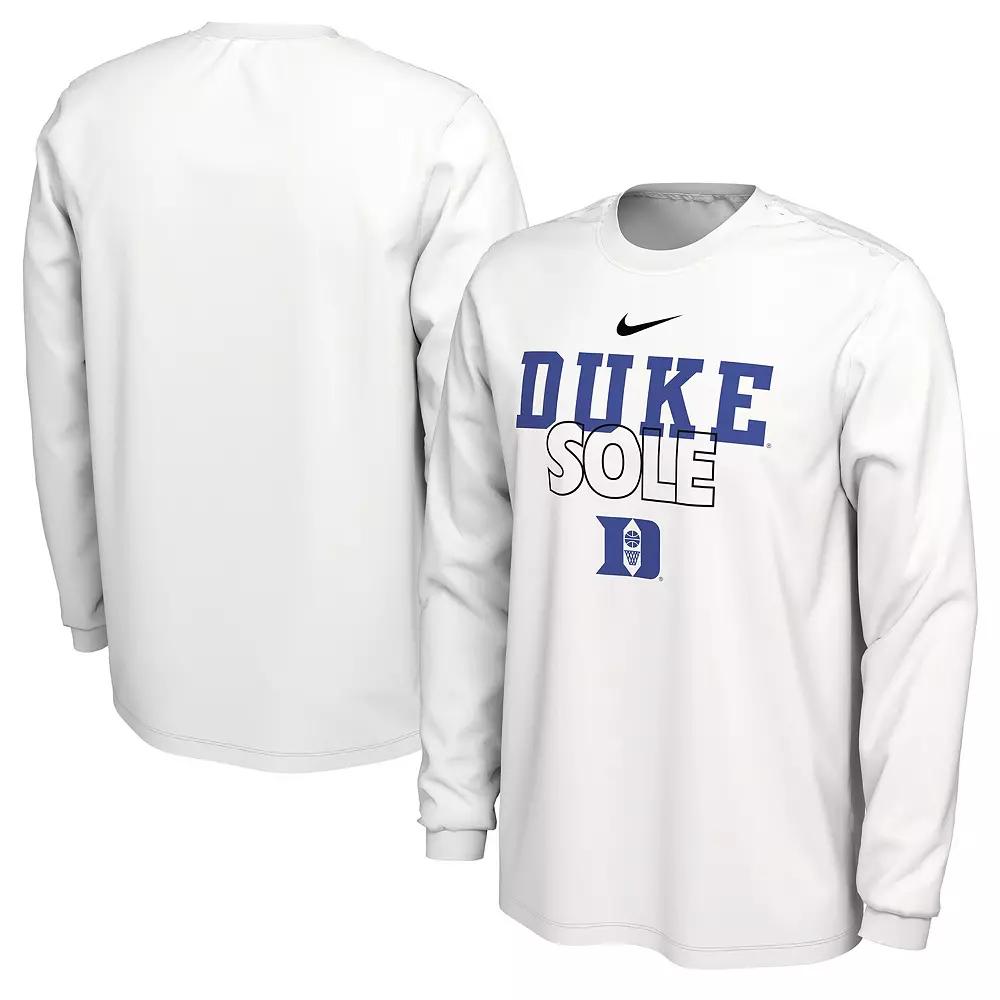 Nike White Duke Blue Devils 2023 On Court Bench Long Sleeve T-Shirt, Men's, Size: XL, Team Product Image