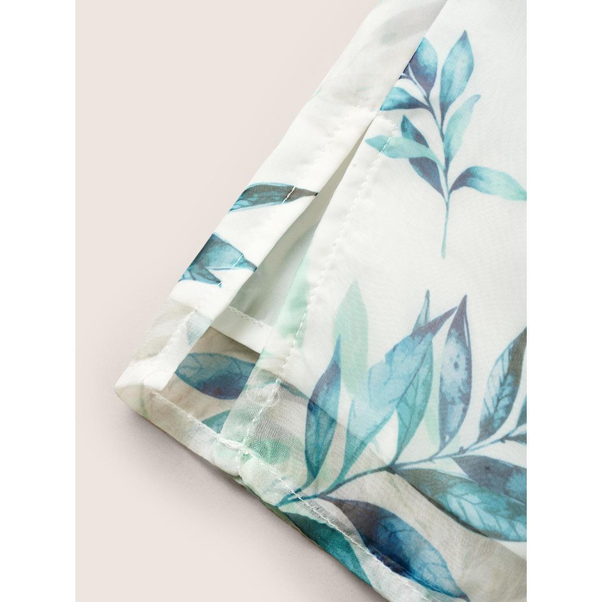 Plus Size Emerald Chiffon Tropical Print Petal Sleeve Blouse Women Elegant Half Sleeve Flat collar with V-notch Everyday Blouses BloomChic 30/6X Product Image