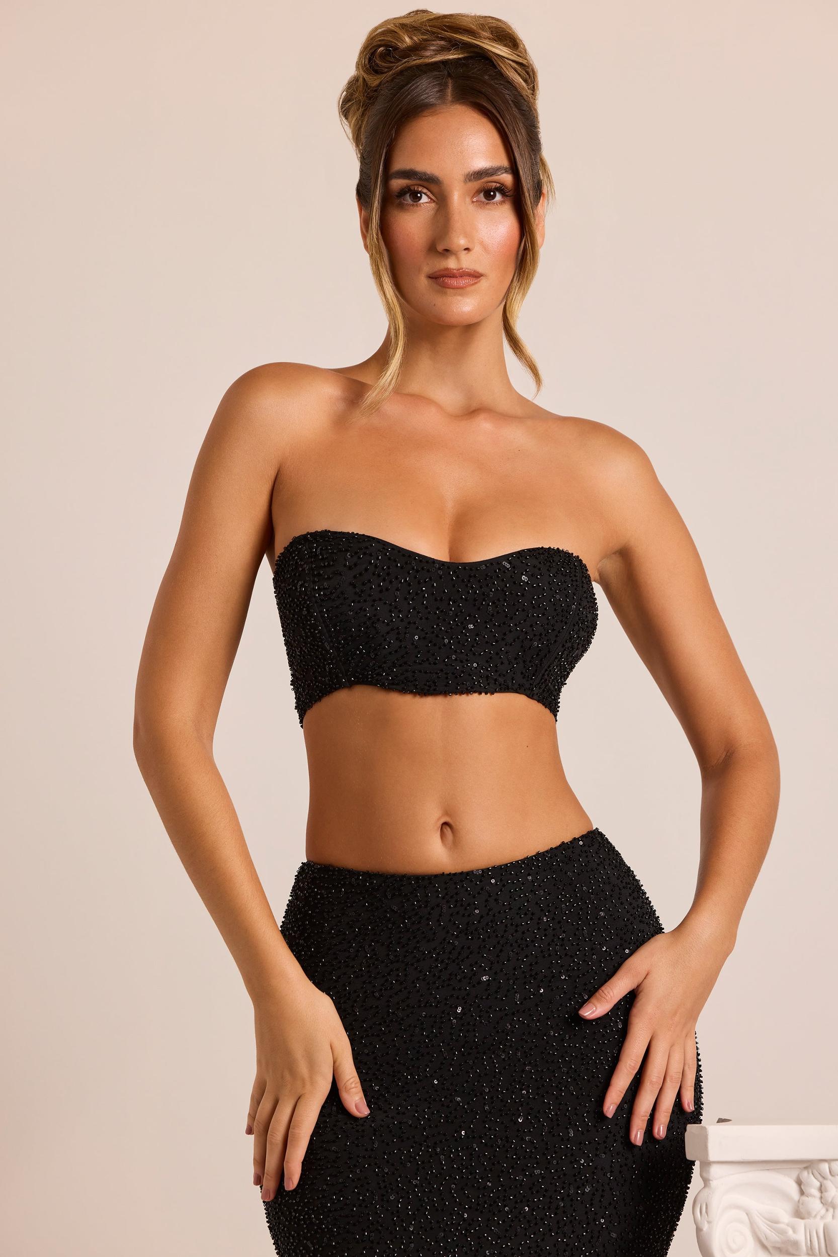 Embellished Strapless Corset Top in Black Product Image