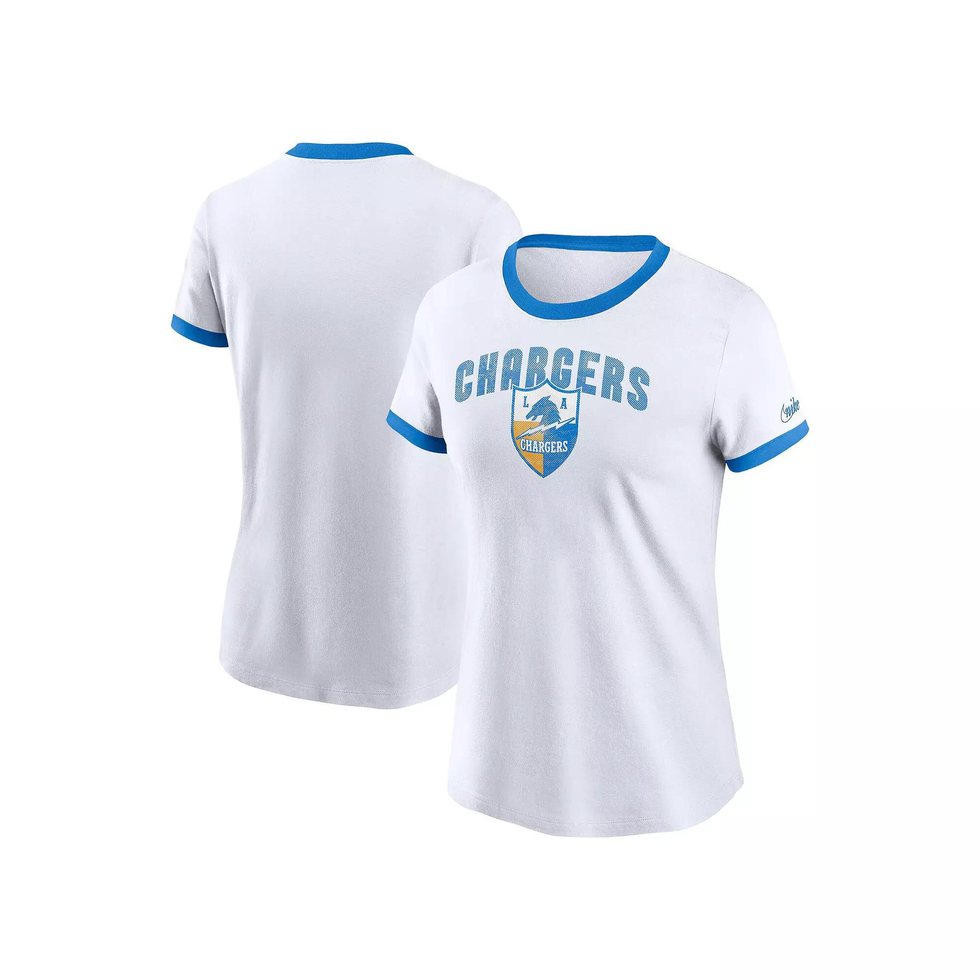 Women's Nike White Los Angeles Chargers Rewind Ringer Tri-Blend T-Shirt,  Product Image