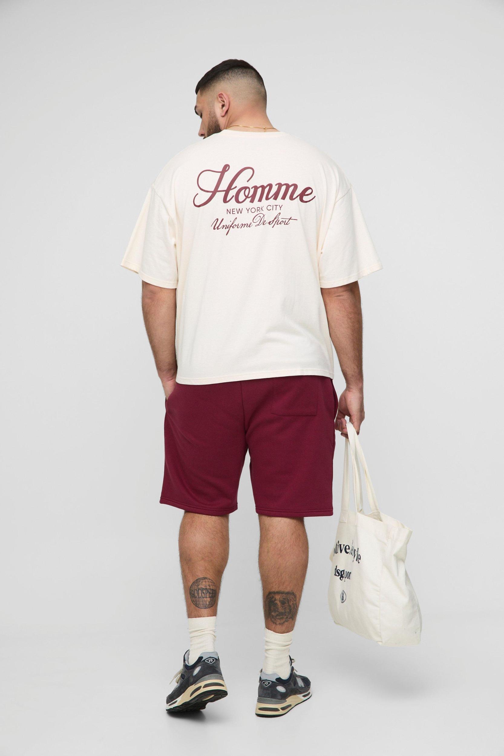 Plus Oversized Boxy Homme Print T-Shirt & Short Set | boohooMAN USA Product Image