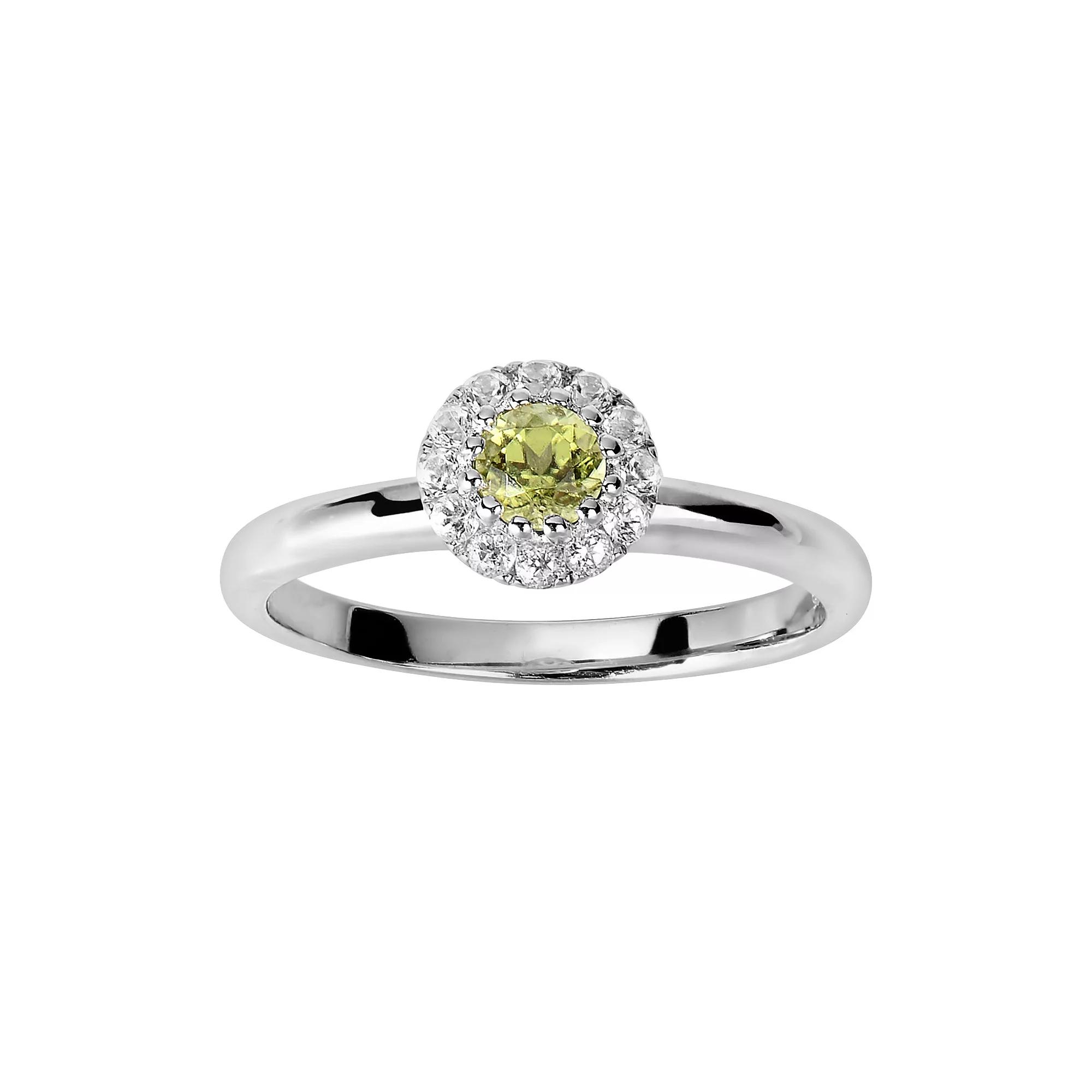 Oro Leoni Sterling Silver Peridot & White Topaz Frame Ring, Women's,  Product Image